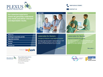 Plexus Medical Recruitment website